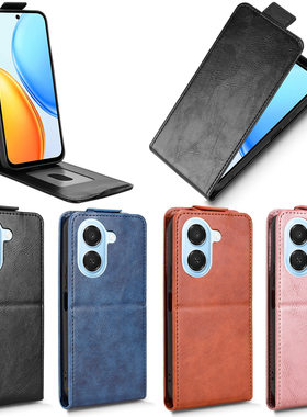 适用于荣耀Honor X7e 4G，畅玩Play80 Plus 5G带扣上下开疯马纹皮套手机壳插卡防摔保护套男女翻盖素皮