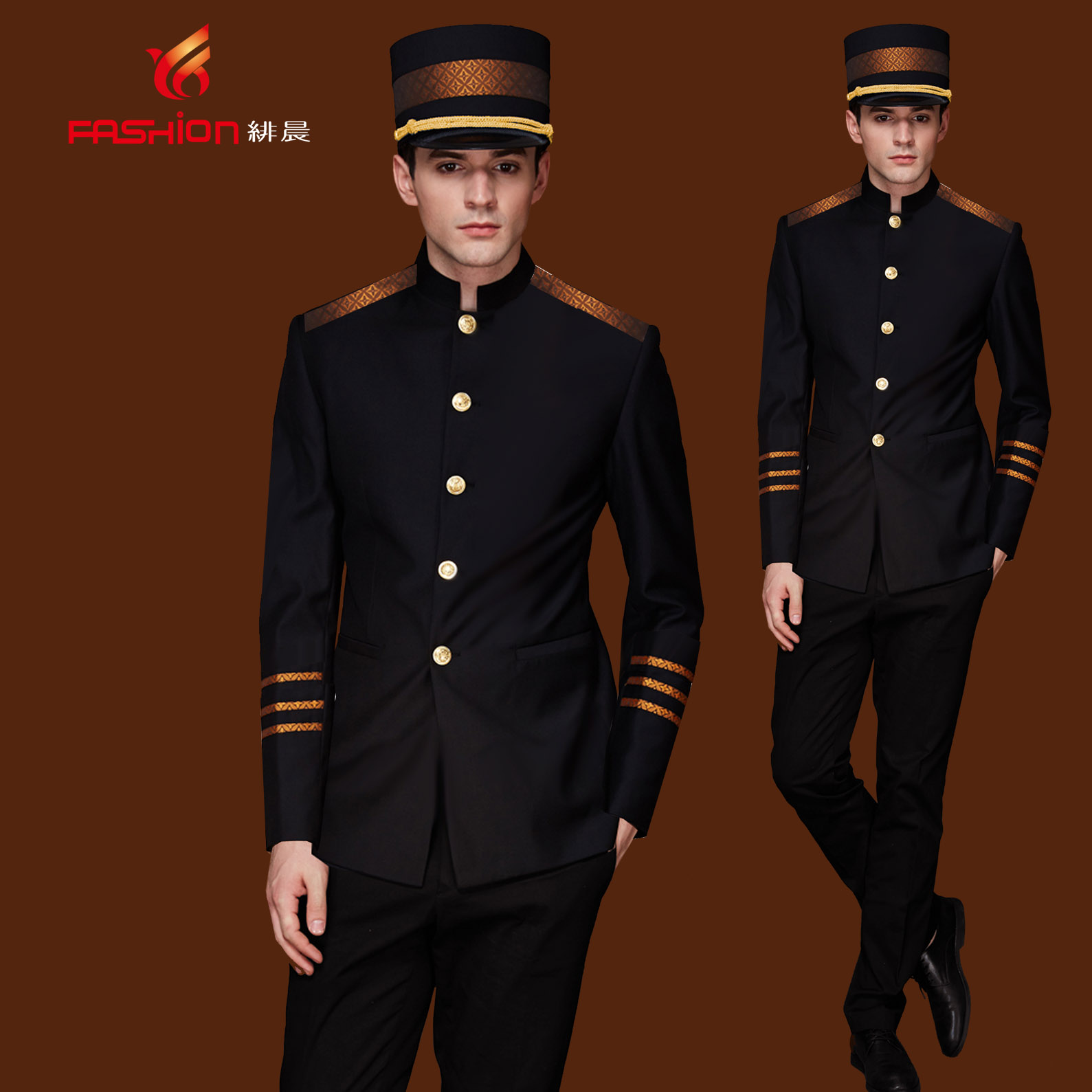 设计师款高档星级酒店大堂门厅门童服秋冬季饭店迎宾工作制服男