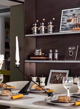 WU物兮物 意式高端样板房咖啡主题餐桌边柜装饰品套装仿真花餐具