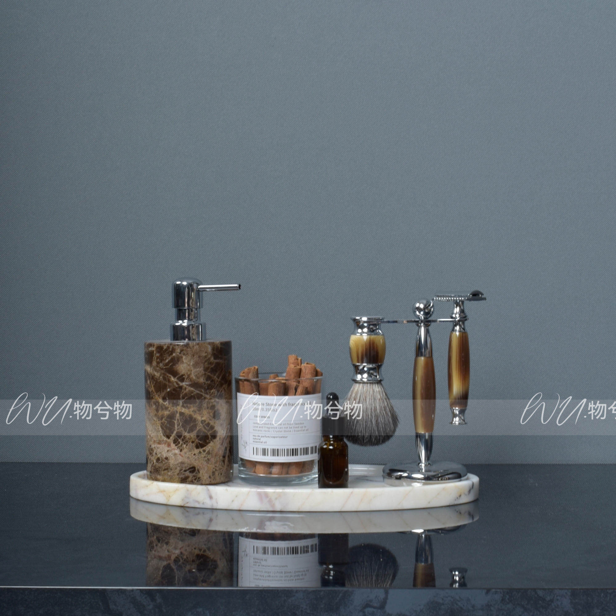 WU 物兮物 咖色系卫浴托盘饰品摆件样板房卫生间台面软装组合搭配