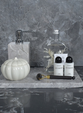 WU.物兮物 灰色卫浴样板间卫生间台面摆件托盘大理石南瓜香薰摆件