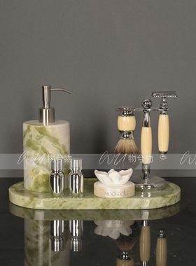 WU物兮物 现代轻奢绿色系样板间卫生间浴室台面大理石卫浴售楼处