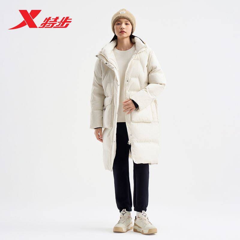 特步中长款羽绒服保暖鸭绒外套