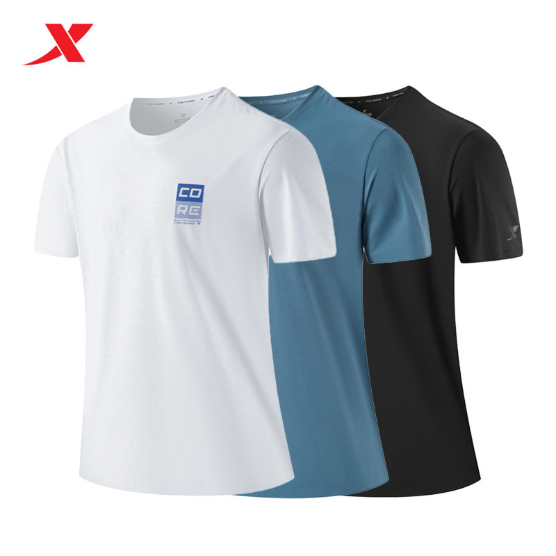 特步男短袖T恤夏季新款男透气跑步健身休闲运动冰丝速干透气上衣