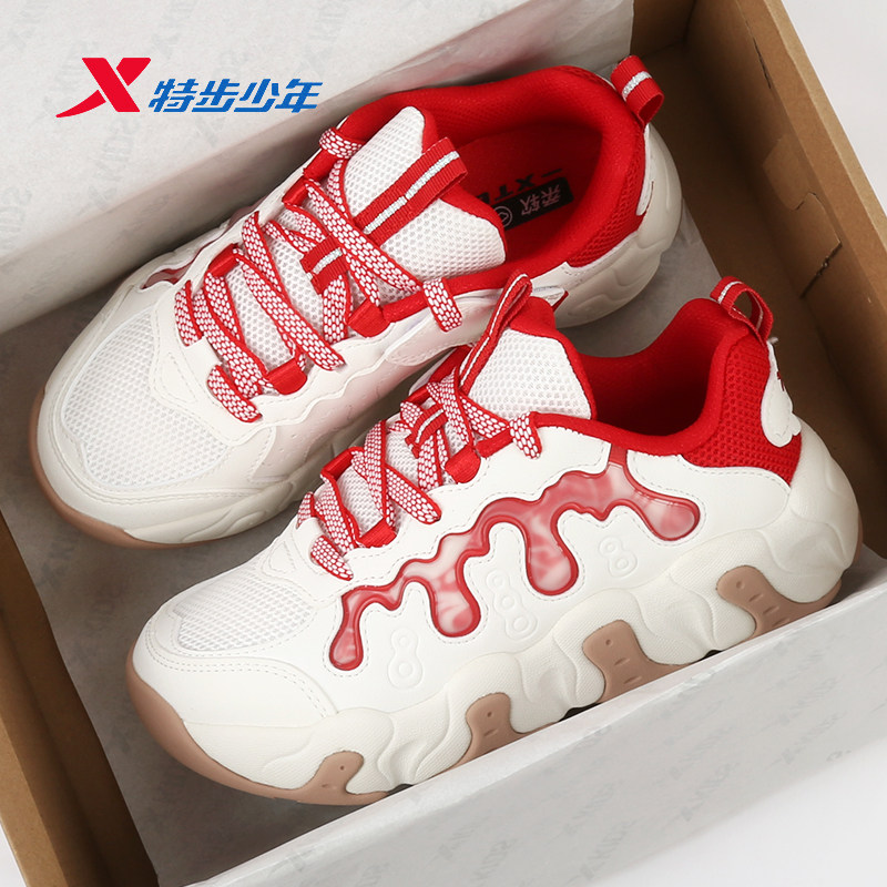 特步儿童奶油鞋女童鞋运动鞋2026春季新年款休闲鞋女674114324001