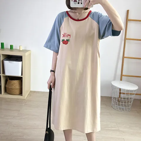 薄款短袖连衣裙辣妈款夏季睡裙外穿月子衣服哺乳喂奶纯棉女孕妇装