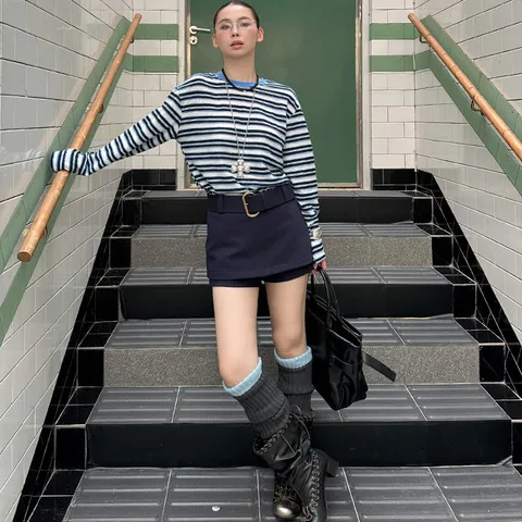 时髦街头25K542洋气低腰半身裙A字裤裙设计感MMFISH包臀显瘦复古