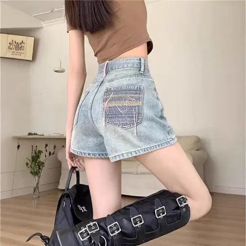 高腰辣妹黑色宽松阔腿牛仔短裤直销a字显瘦女装裤夏外穿性感