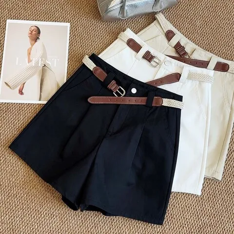 高腰新版洗水棉阔腿裤子网红辣妹面料高级百搭实拍牛仔短裤2025