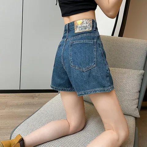 牛仔短裤热裤深蓝色女薄款a字超短辣妹子宽松高腰夏季2023年新款