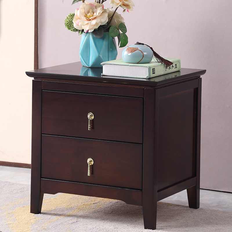 新中式实木床头柜简约现代小型紫檀色床边柜卧室床头收纳柜免安装