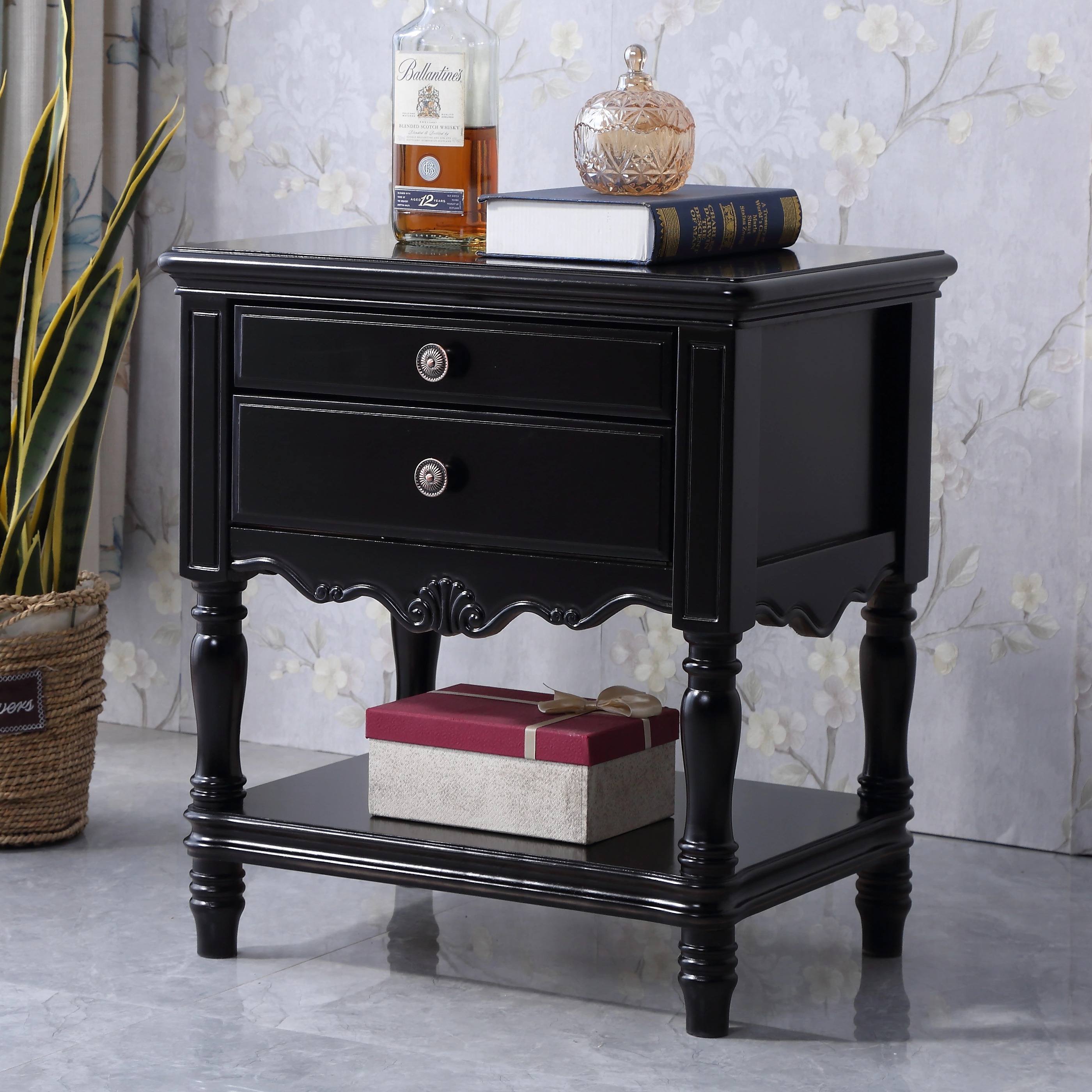 美式实木床头柜白色床边储物柜