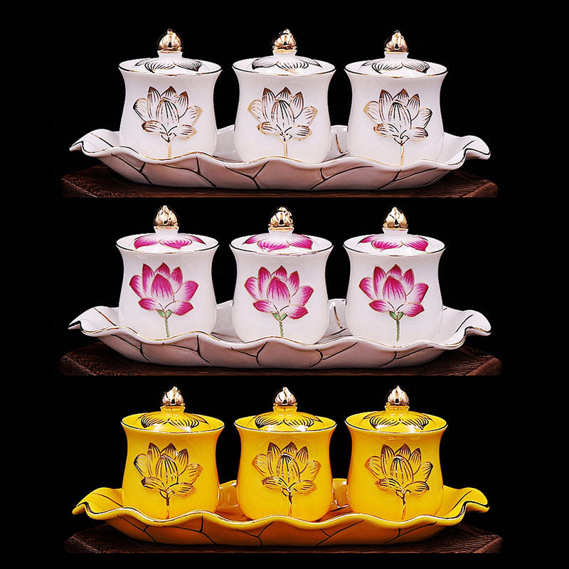 佛堂用品莲花供杯陶瓷佛前圣水杯观音大悲水佛具供佛净水杯供佛杯