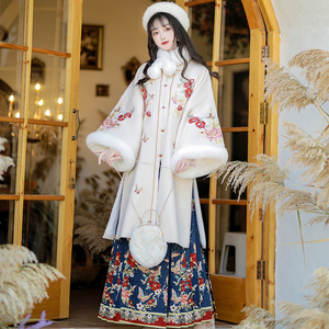 繁花明制汉服女2024新款秋冬季改良重工加厚长衫日常拜年服马面裙