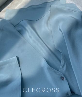 【轻如云·凉如水】轻薄透光 100桑蚕丝 14姆米中袖防嗮上衣 粉蓝