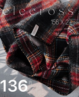 【吉庆的心愿】D级珍贝 双面织格单面长绒 100山羊绒 红格围巾