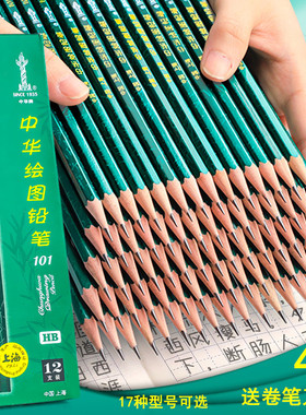 正品中华牌铅笔HB小学生2b考试绘图美术素描画画专用4B6B8B铅笔