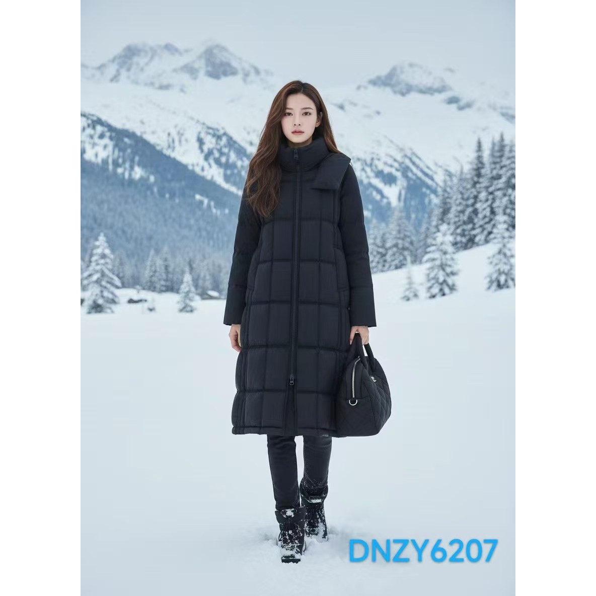 【巴依专享】2025年新品格子大长款蓬松保暖鹅绒服DNZY6207