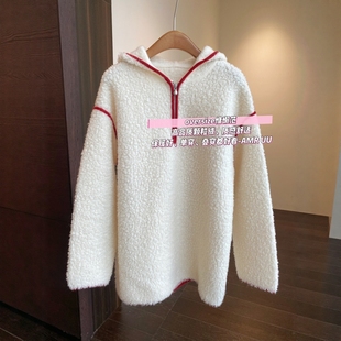 高端毛圈羊毛保暖厚实连帽外套女毛衣2025新款 北欧小众 AMR
