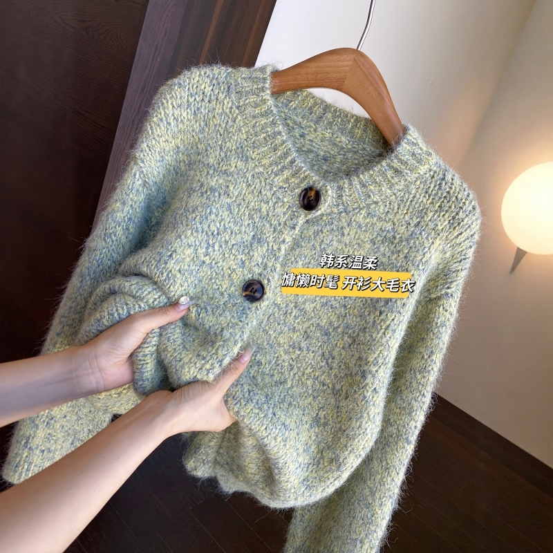 AMR UU◆氛围感 慵懒时髦宽松显瘦花纱毛衣开衫外套女2025秋冬新