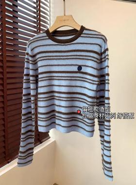 IN BLUE S家木巨500+！30羊毛修身显瘦立体绒海盐撞色条纹针织衫