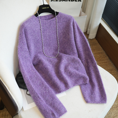 虫小小 羊绒羊毛宽松长袖针织衫女花纱拉毛毛衣外套秋冬新款A58H