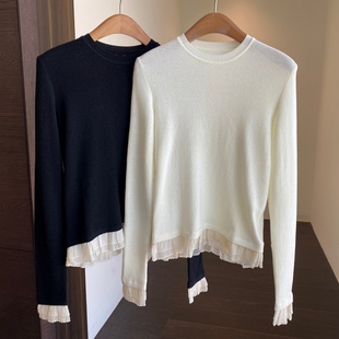 少女感时髦网纱花边针织打底衫 设计感小众 女上衣2026新 AMR