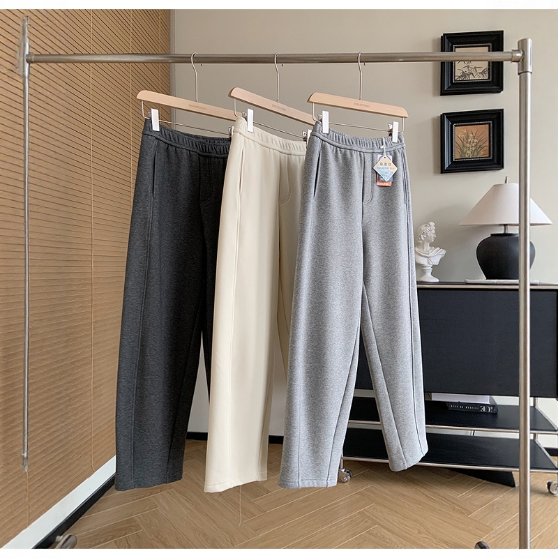 大叮自制2025秋冬新款真丝羽绒纱一体绒卫裤女宽松立裁茧型休闲裤