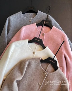 反季特价！骆驼绒真丝金扣羊毛小香风大衣短款双面毛呢外套女冬季