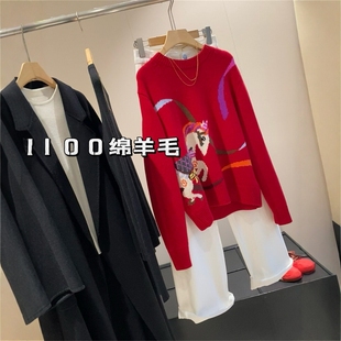 26支100绵羊毛小马提花马年针织套头衫 高端线 针织毛衣 BLUE