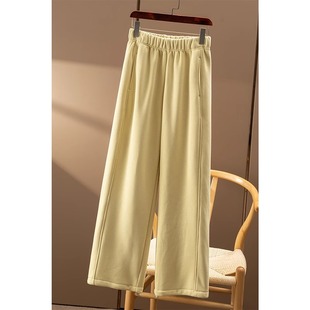 女4U53 法G高级色加绒加厚束脚^直筒阔腿卫裤 特 一条过冬 D春天家