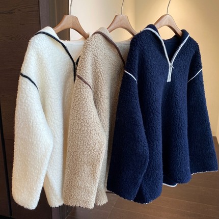 AMR UU◆高端小众 慵懒范保暖厚实圈圈毛连帽外套女毛衣2025新款