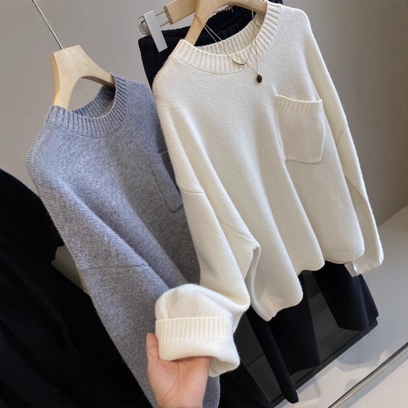 柜上4000+ 中鼎纯羊毛针织衫上衣加厚套头宽松慵懒口袋毛衣女冬季,女装/女士精品,毛衣,淘宝优惠券,粉丝福利购,淘宝优惠卷