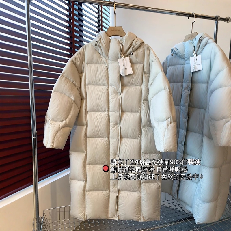 THEWOW90%白鸭绒 保暖轻软蓬松饱满廓形韩范宽松连帽长款羽绒服