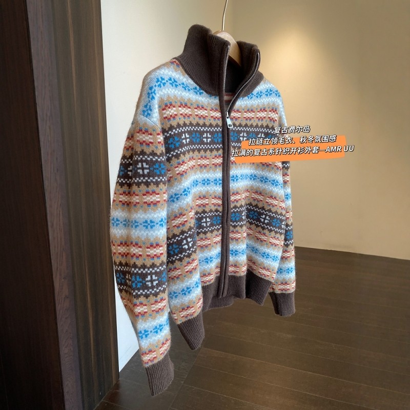 AMR UU◆时髦洋气 氛围感费尔岛拉链开衫高领毛衣女2025新款秋冬,女装/女士精品,毛针织衫,淘宝优惠券,粉丝福利购,淘宝优惠卷