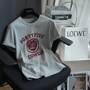 T恤女士上衣春夏新款 复古字母印花圆领正肩短袖 A111D 美式 虫小小