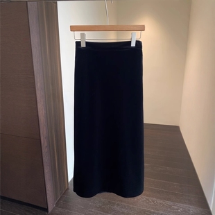 半身裙女小黑裙新款 版 高品质丝绒裙高腰显瘦中长款 型正 AMR