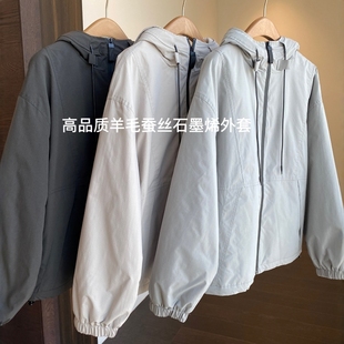 2025秋冬新 高品质蚕丝羊毛石墨烯保暖棉服连帽厚外套女款 AMR