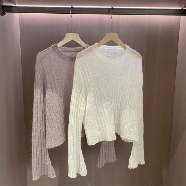 AMR UU◆甜美少女 慵懒氛围轻薄马海毛亮片毛衣坑条罩衫女春新款,女装/女士精品,毛针织衫,淘宝优惠券,粉丝福利购,淘宝优惠卷