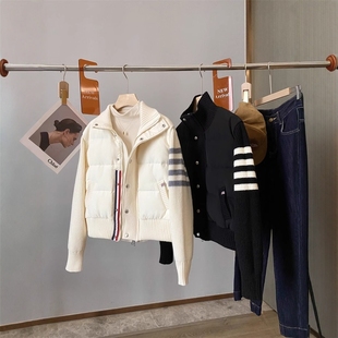 高端大牌TB家撞色拼接设计感针织羽绒服超好看轻薄修身短款外套女