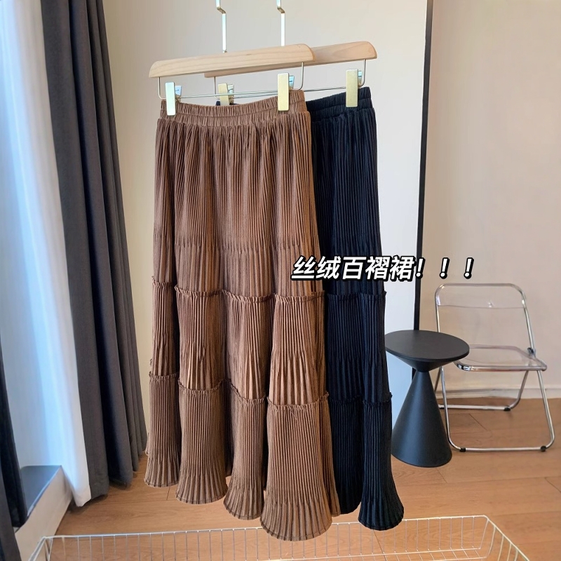 重工压褶！小众丝绒风琴百褶蛋糕裙子松紧高腰秋冬款A字半身裙女