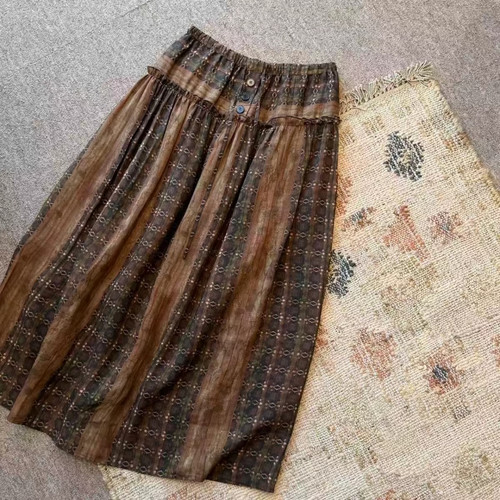 【巴塞罗那】半身裙，自留黑标麻100天然麻松紧腰A字大摆廓形女