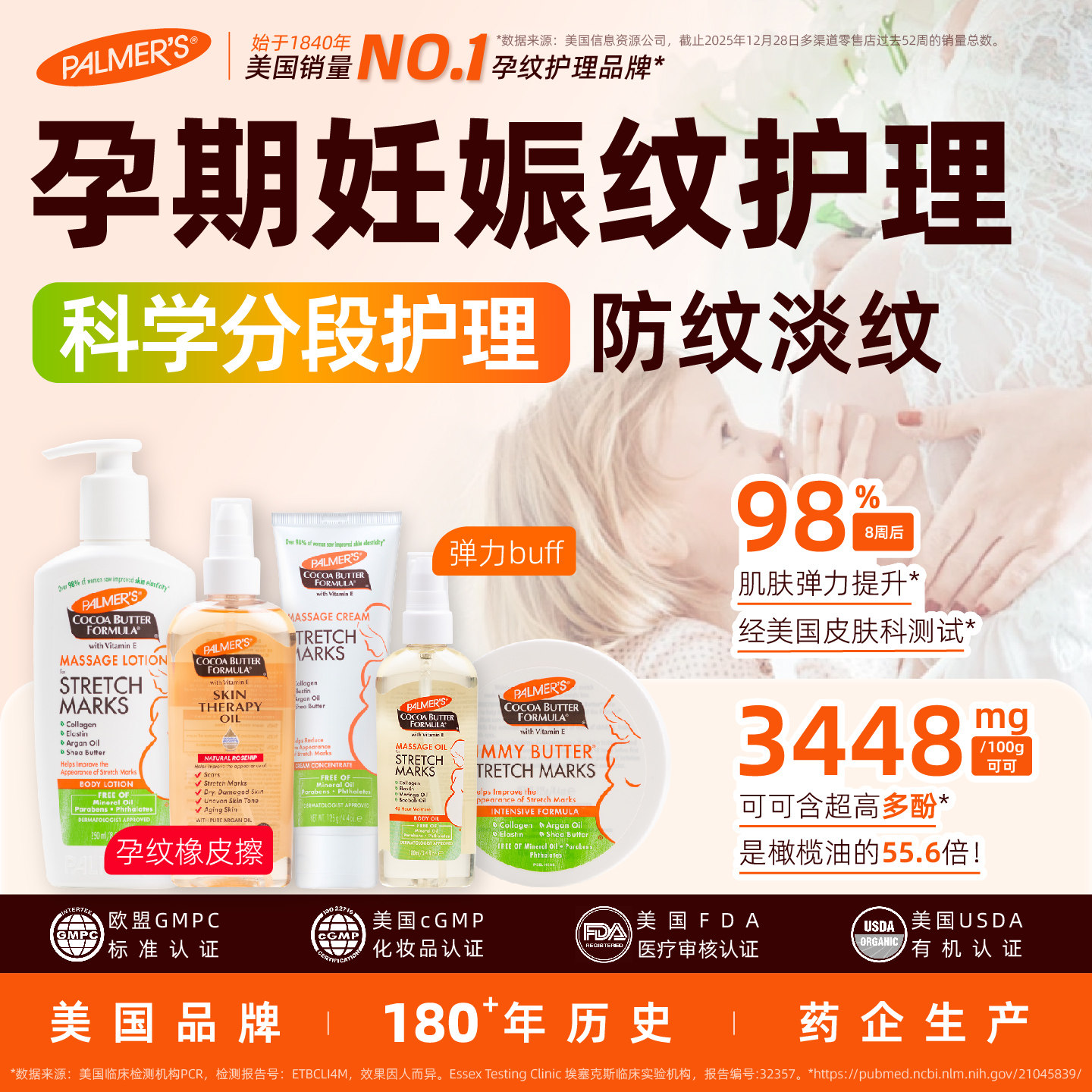 Palmers帕玛氏妊辰纹油乳 孕妇专用怀孕肚皮增弹止痒预防淡化孕纹