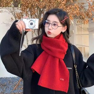 时尚 韩版 情侣高级氛围感保暖围脖 纯色针织毛线围巾女冬季 2025新款
