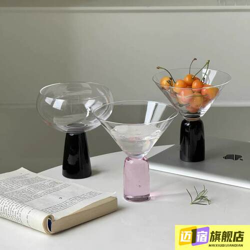 ins风玻璃高脚酒杯香槟杯鸡尾酒甜品杯冰激凌杯复古摆件乔迁礼物