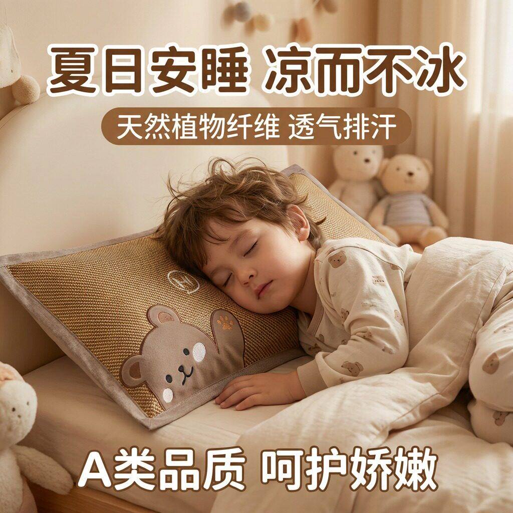 夏天用的凉枕套单人学生幼儿园儿童冰丝凉席枕头套单个藤席枕芯套