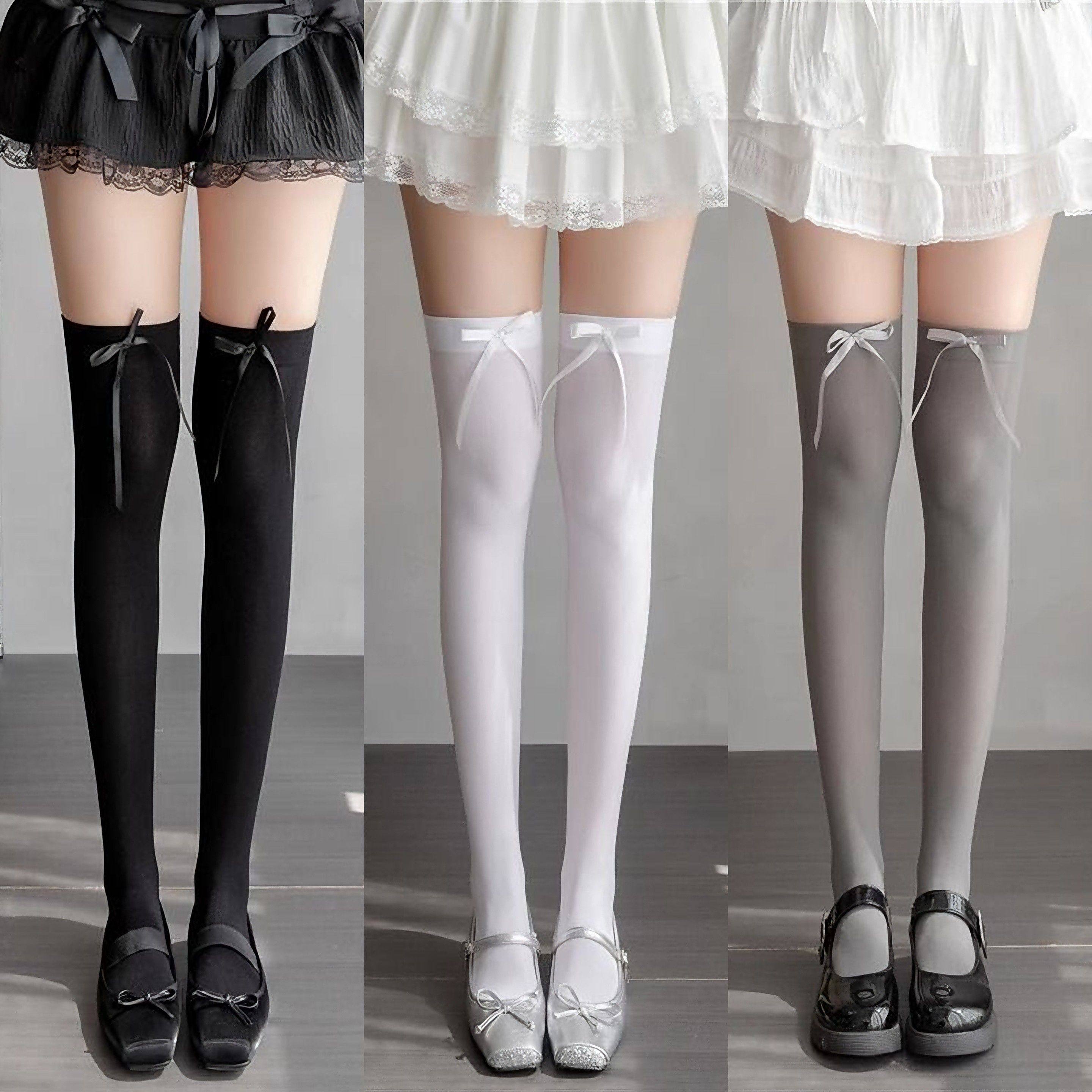 罗莉塔蝴蝶结过膝袜女蕾丝jk长筒袜薄款Lolita天鹅绒黑白灰色丝袜,女士内衣/男士内衣/家居服,长筒袜,淘宝优惠券,粉丝福利购,淘宝优惠卷
