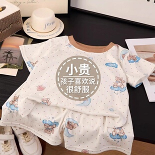 新款 2026儿童短袖 子夏季 弹力宝宝短裤 童家居服男女童睡衣可爱 套装