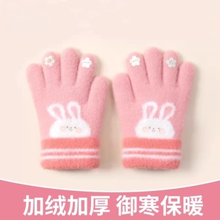 儿童手套秋冬季女孩幼儿园五指可爱卡通针织毛线防寒保暖小童手套