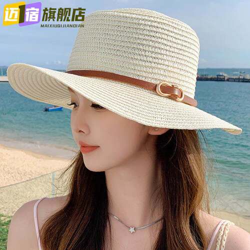 新款草帽女 夏季遮阳帽大帽檐草编沙滩帽高级感帽子